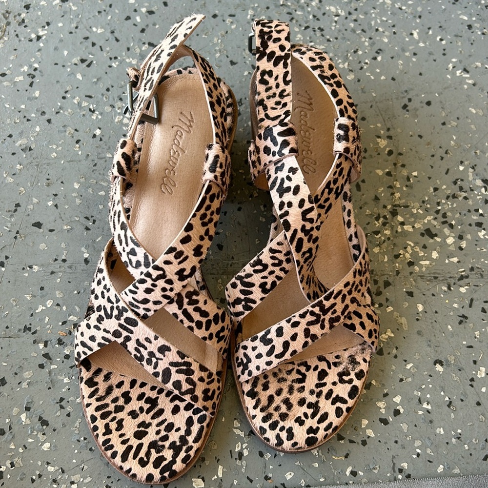 Madewell Asymmetrical sandals in calf hair cheetah print